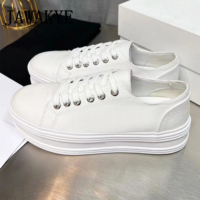 

Designer Brand Women's Canvas Shoes Thick Bottom Ladies Causal Shoes Lace Up White Office Lady Flat Women Shoes Runner mujer