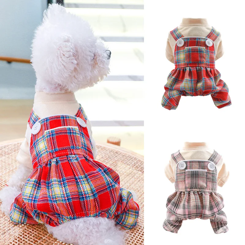 

Lovely Dog Plaid Jumpsuit Breathable Pet Puppy Overalls for Small Medium Dogs Costume Bichon Pomeranian Pug Romper Pet Clothing