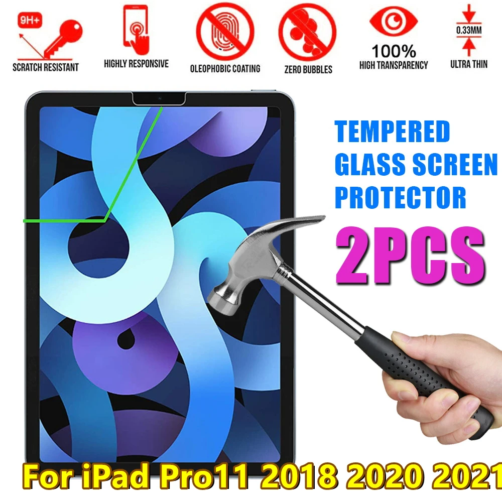 

2 Pcs Tempered Glass for Apple IPad Pro 11 2018 2020 2021 9H Screen Protector 0.3mm Tablet Full Protective Film