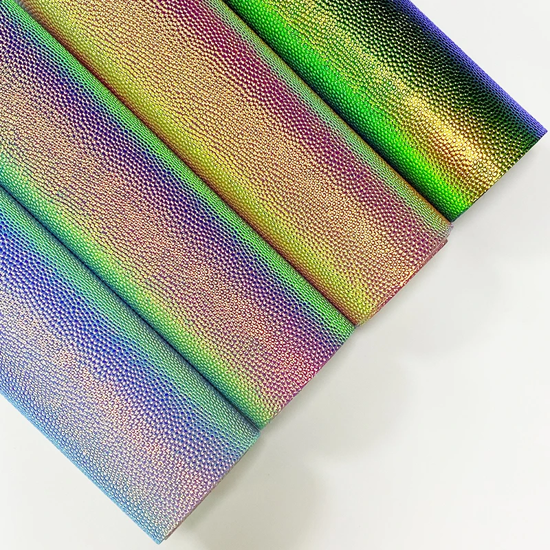 

Textured Embossed Dichroic Holographic Metallic PU Faux Fabric Leatherette for Bag/Handbag/DIY Accessories