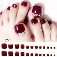 24pcs fake french toenails with glue type removable square short paragraph nude color fashion manicure false toenails press on