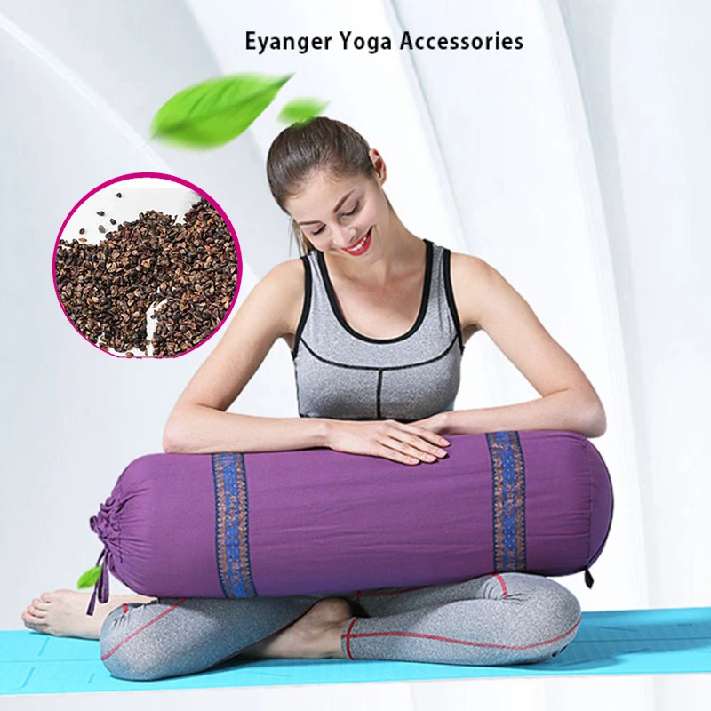 

Embroidery Printing Round Shape Cotton Yoga AIDS Pillow Meditation Pilates Yoga Bolster Cushion Lavender Buckwheat Inside