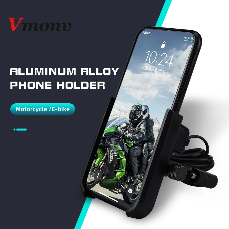 vmonv universal metal chargable motorcycle rearview mirror cell phone holder stand smartphone handlebar bike moto mount holder free global shipping