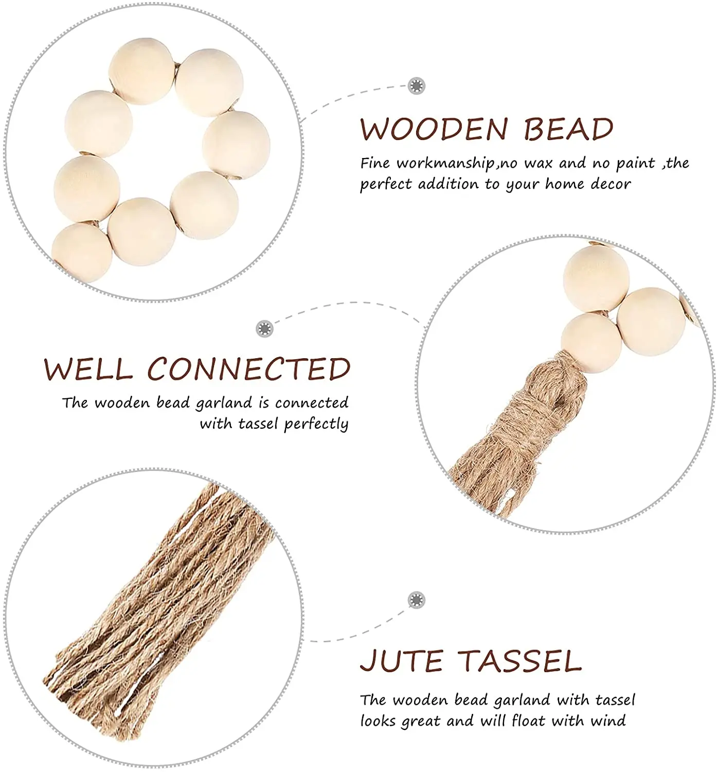 6pcs wood bead napkin ringsgarland with tassels farmhouse beads rustic country table napkin holder holiday weddings home decor free global shipping