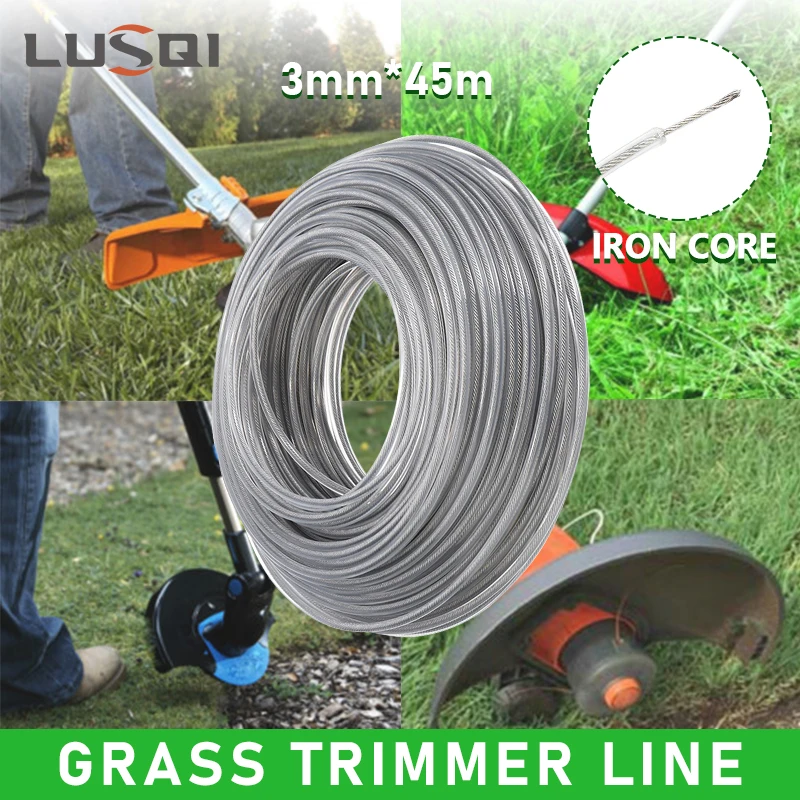 LUSQI 1LBx3MM Steel Wire Nylon Grass Trimmer Line Brush Cutter Trimmer Rope Lawn Mower Cord Long Round Roll Grass Replacement