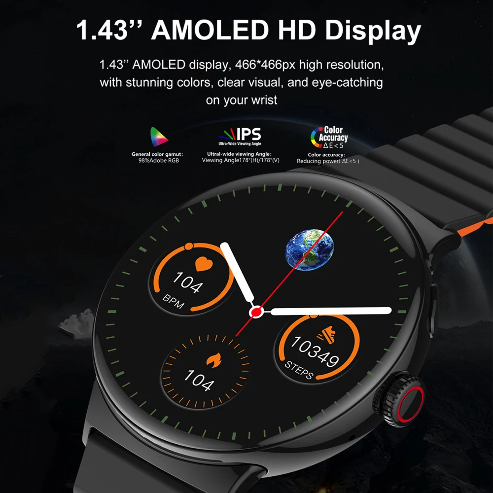 Водонепроницаемые мужские и женские смарт-часы AMOLED с пульсометром кислородом в