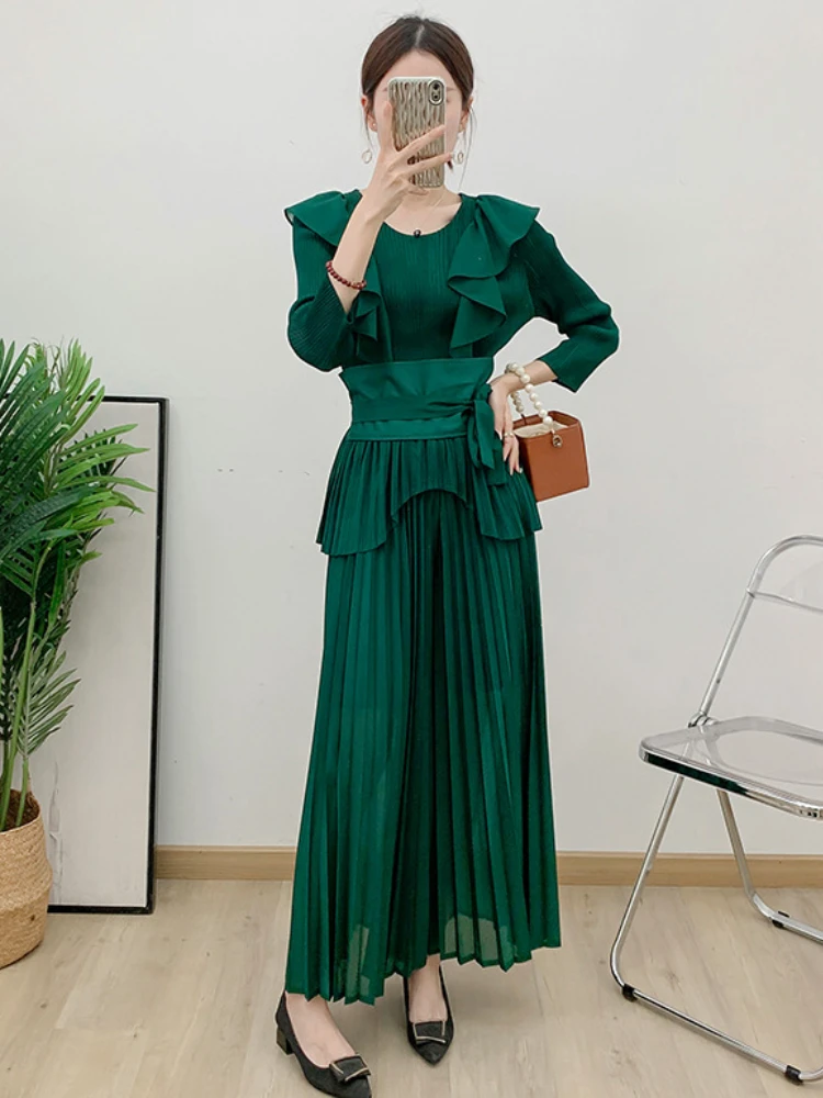 Женский элегантный плиссированный комплект EGRM из двух предметов необычный топ с