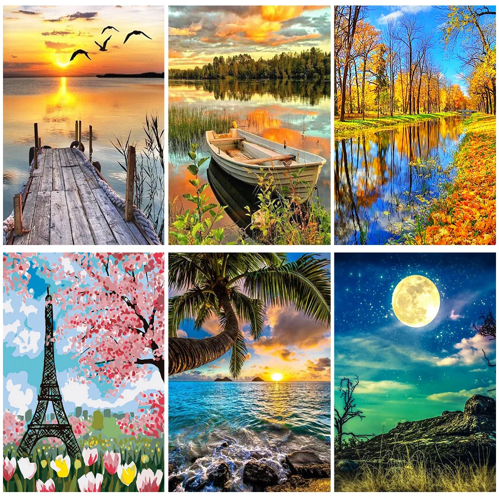 

Miaodu DIY 5D Diamond Painting Cross Stitch Kits Landscape Seascape Mosaic Embroidery Sets Decoration Room Handmade Gift