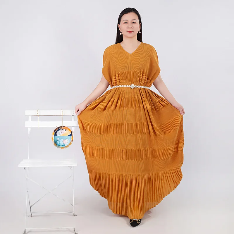 

Summer Women's Dress Solid Irregular V-neck Short Sleeve Temperament Plus Size Women's Mid Length Dress Robe