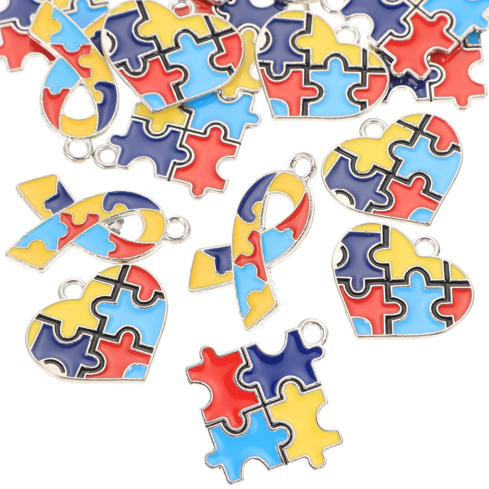 

Charms Autistic Jewelry Pendants Charm Awareness Puzzle Heart Enamel Making Necklace Ribbon Supplies Pendant Diy Piece Findings
