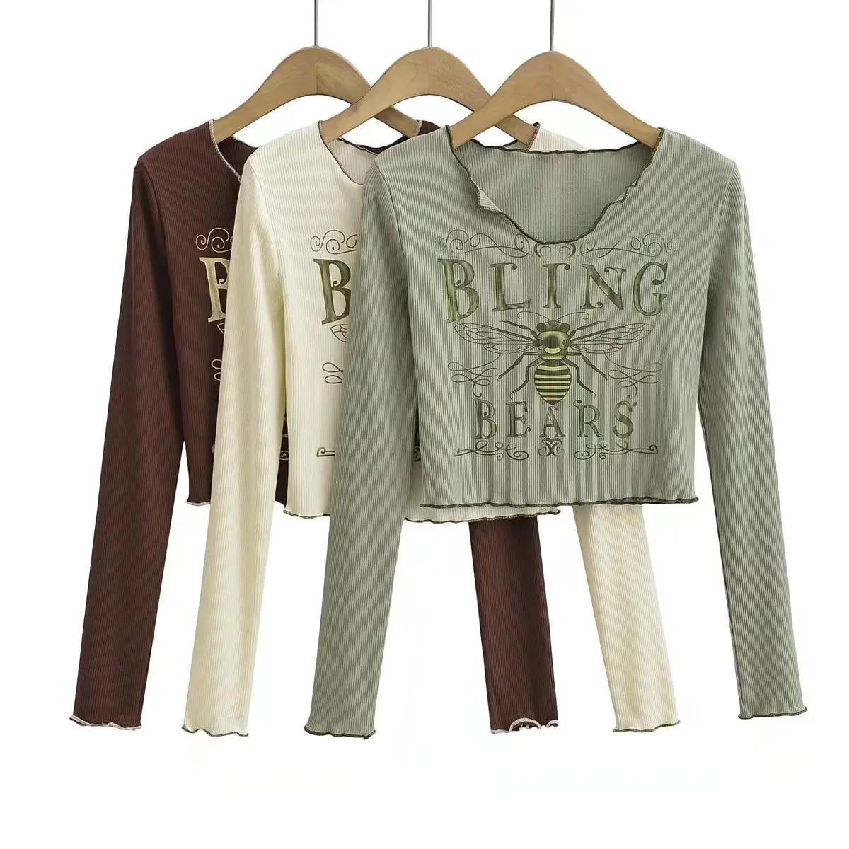 

T-shirts Cropped Feminino Tshirts for Women Traf Long Sleeve Top Tee Shirt Femme Ropa De Mujer Poleras Mujer Free Shipping Item