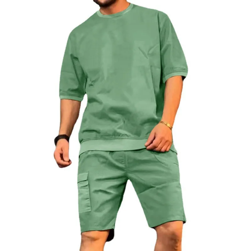 

Men's Summer Cotton Linen T-Shirt + Shorts Set Breathable Casual T-Shirt Running Suit Loose Fashion Men's Sportswear M-3XL