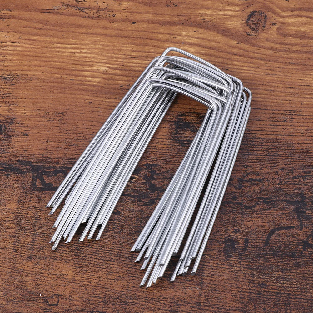 

50Pcs U-shape Ground Nails Practical Galvanized Exquisite Portable Durable Fixing Stakes Lawn Gardening Nails for Home Outdoor