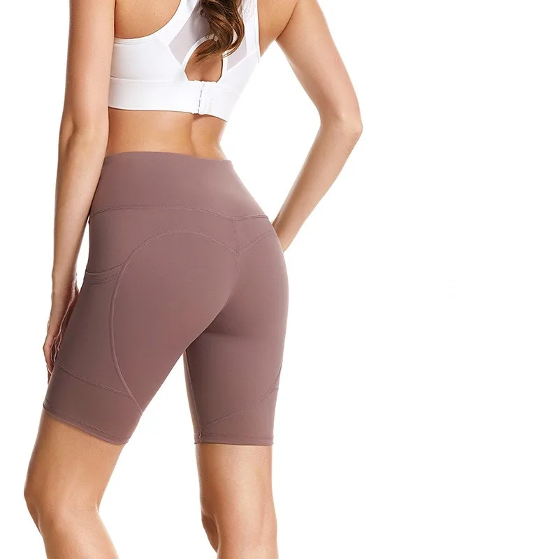 

LuLu Trousers Gym Sports female fitness short Yoga pants pocket sports leggings women's five points high waist buttock lifting