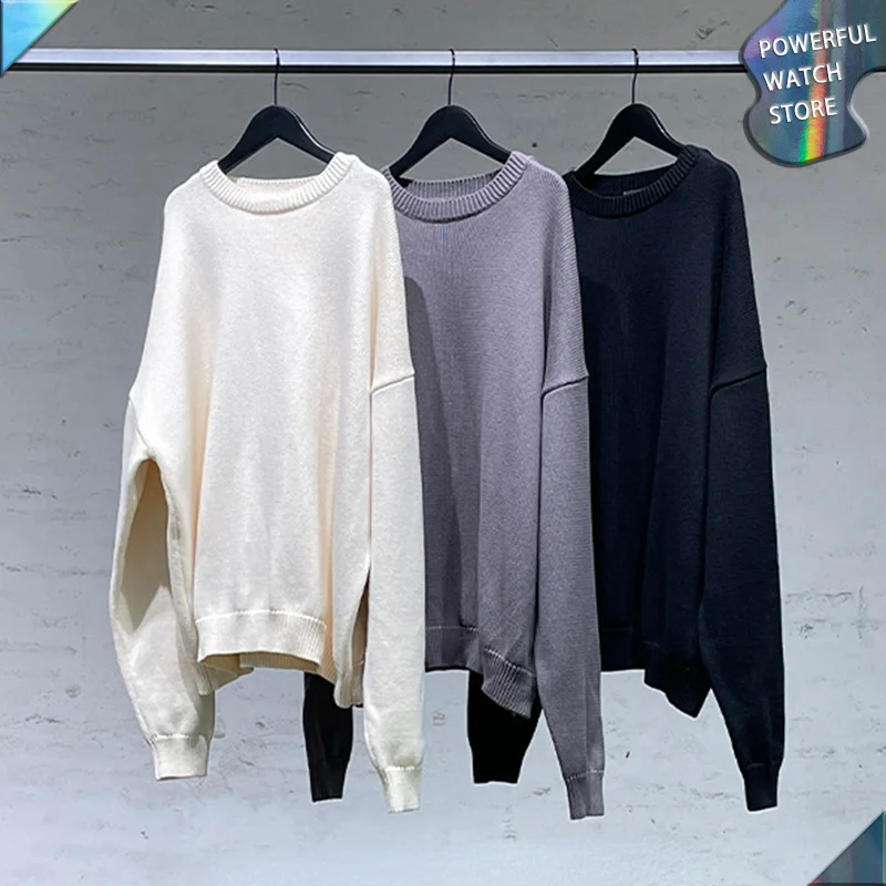 

2022 autumn Harajuku Knitted Sweater Men Clothing fog Fashion Casual Solid Color Hip Hop retro high street tide brand sweater