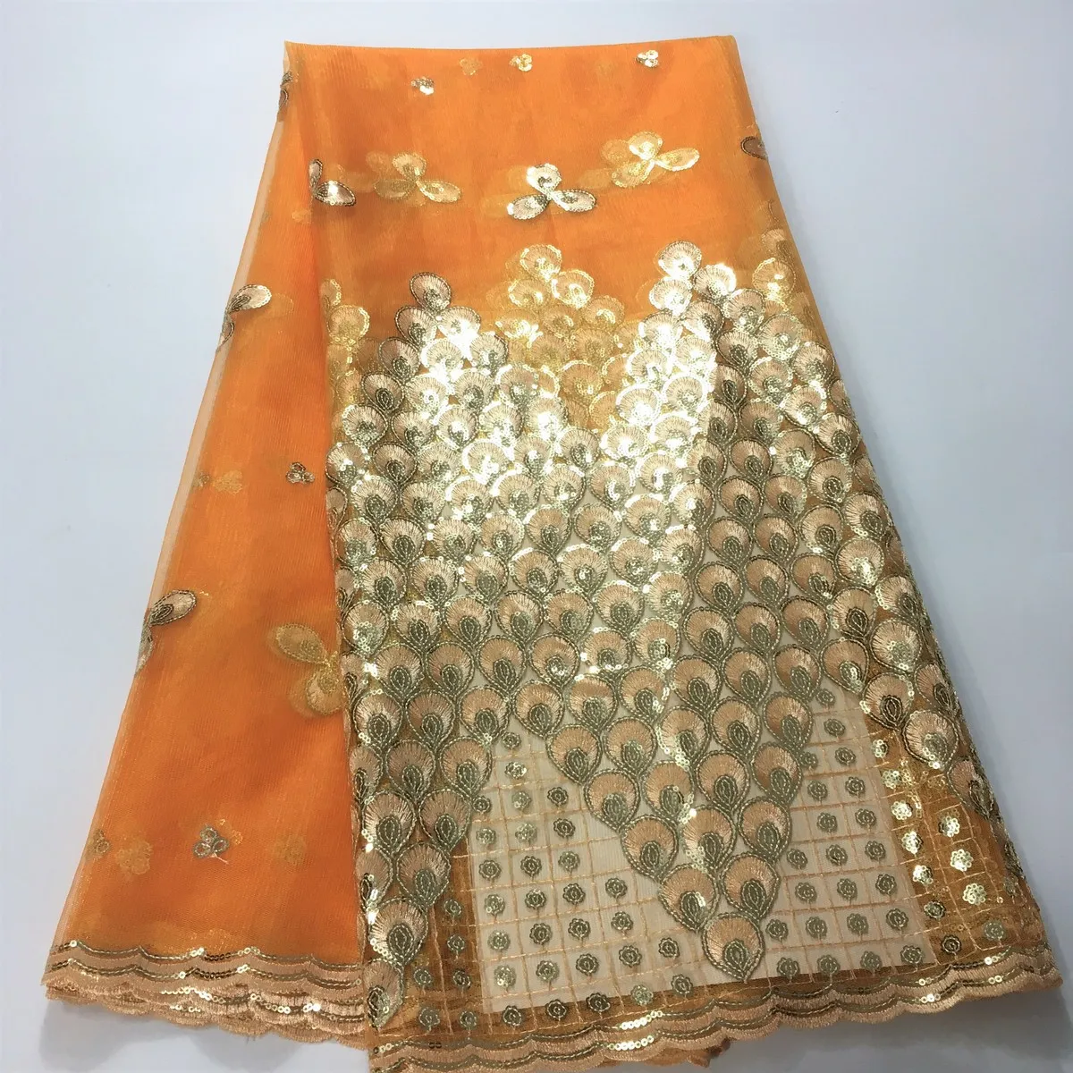 

Orange Sequin African French Net Lace Fabric 2022 High Quality Tulle Mesh Lace Bridal Nigerian Wedding Dress Lace For Woman YX03