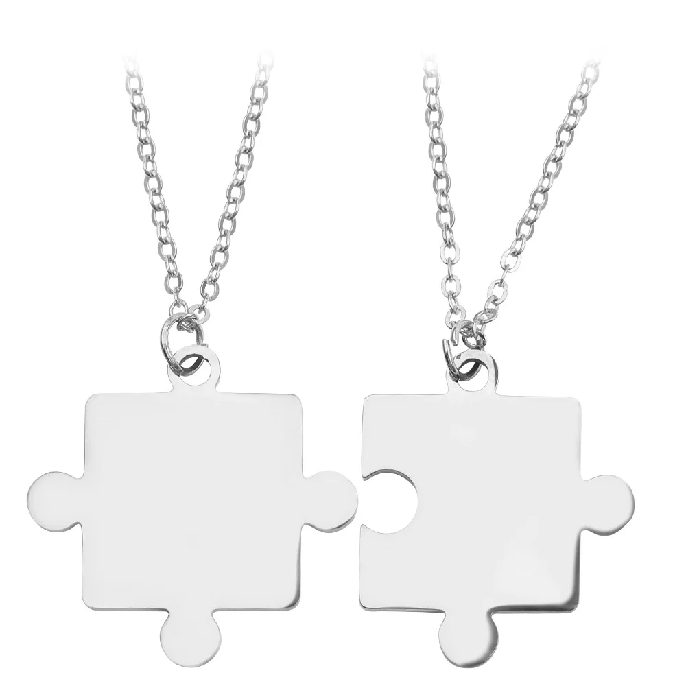 

ECGIFT NE058 2pcs Personalized Name Necklace Puzzle Engraved Pendants Stainless Steel Jewelry Couples Matching Things