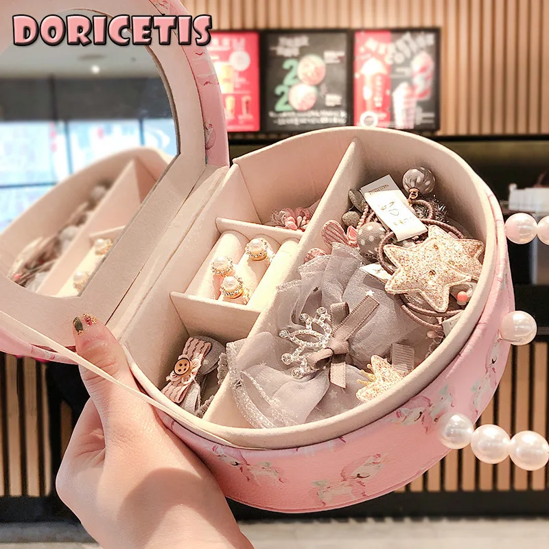 

Заколка для волос для маленьких девочек, милые аксессуары для волос в мультяшном стиле с зеркалом, сумка для хранения в виде единорога, Набо...