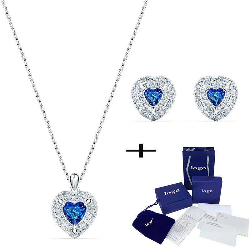 

Новинка 2020, Модный изысканный комплект из ожерелья и серег в форме синего сердца, лучший подарок для романтического дня рождения подруги