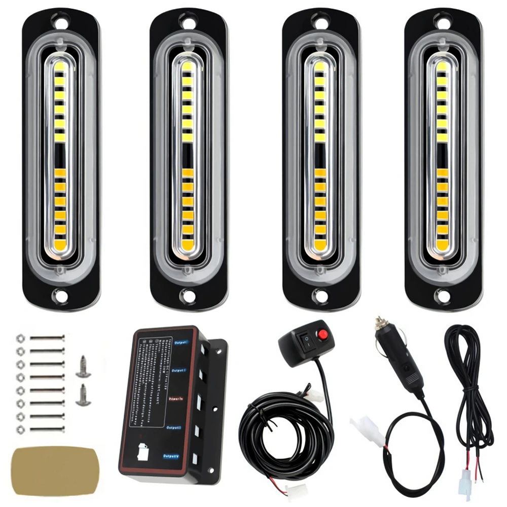 

1 Set 12V 4*12LED Car Grille Strobe Light Emergency Flashing Light Motorcycle Ambulance Police Flash Light Red Blue Amber White