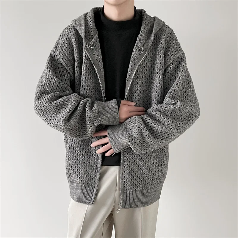 Hooded Knitted Cardigan Men's Spring Autumn Loose-Fit Casual Clean-Fit Design Sensibility Outerwear Woolen Garment