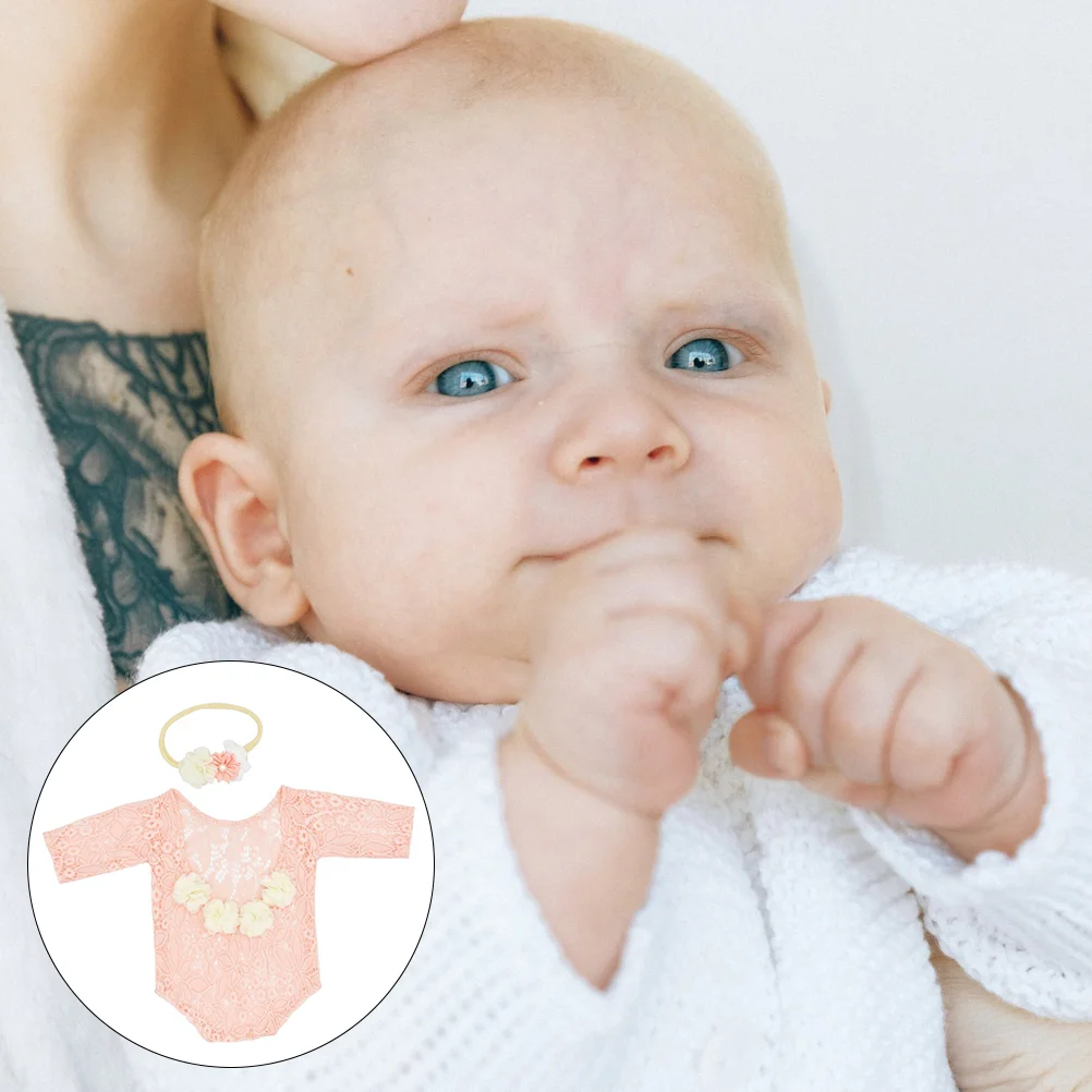 

Photography Romper Headband Two-piece Set Newborn Babies Lace Outfits For Baby Girlss For Girls Bodysuit Outfit Pink Dress Girls
