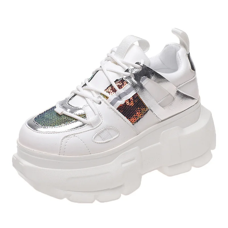

8cm Platform Sneakers Chunky Shoes for Women 2022 Za Fashion Sneakers Women Green White Spring Autumn Breathable Shoes