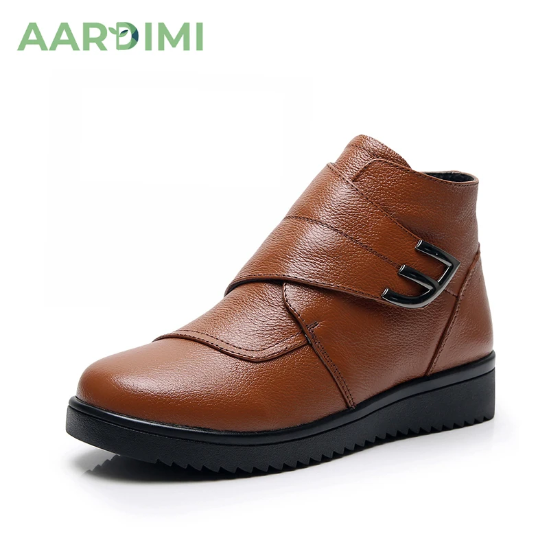 

AARDIMI New Genuine Leather Autumn Ankle Boots Women Hook/Loop Ladies Platform Shoes For Women Flat Casual Retro Rubber Boots