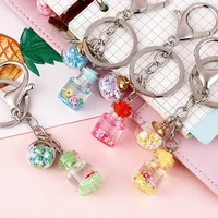 new trendy cute flower quicksand bottle keychain creative keyring charms women bag ornaments car key pendant accessories jewelry