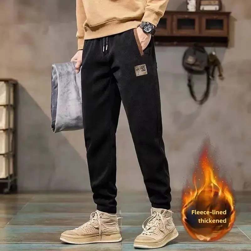Осень-зима 2023 новые мужские повседневные брюки на флисовой подкладке утепленные
