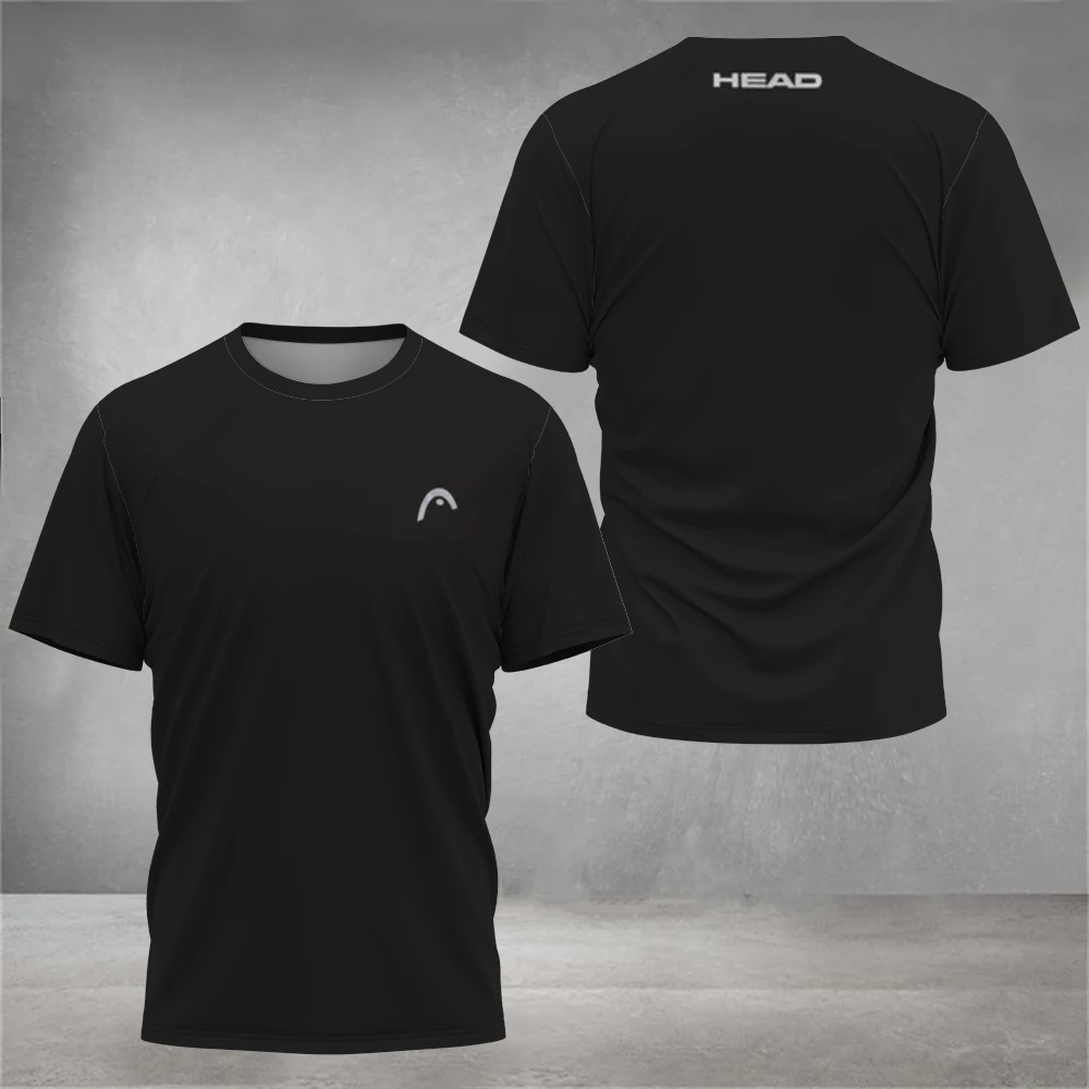 

New Men's Fitness Short Sleeve Men's Solid Color Printed Tennis Clothing Breathable Head Badminton Sports Clothing Golf Clothing
