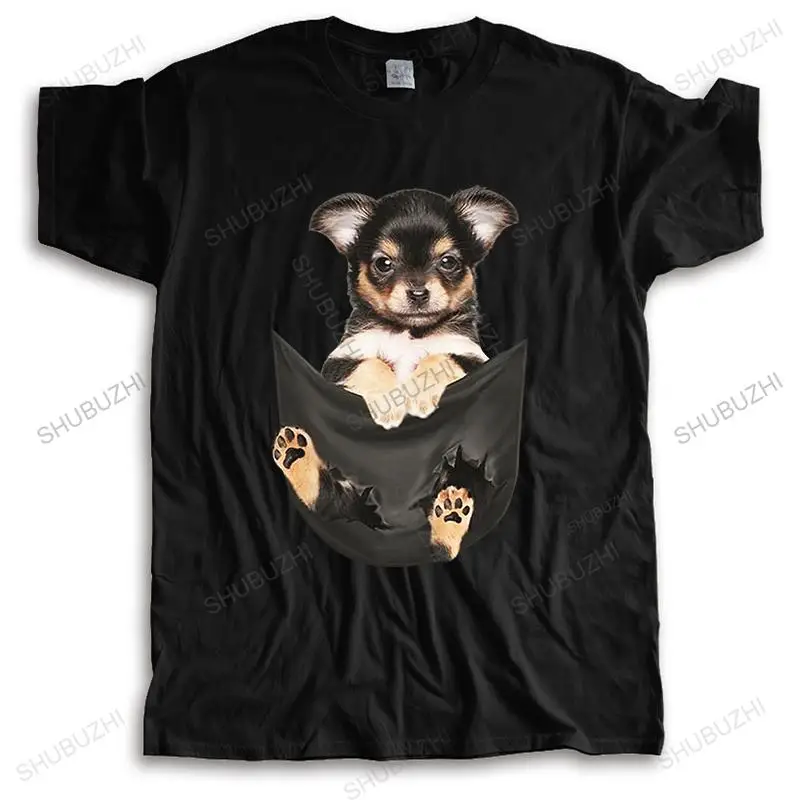 

Футболка мужская с круглым вырезом, модный брендовый черный топ с внутренним карманом для чихуахуа, Летняя Повседневная рубашка с коротким ...