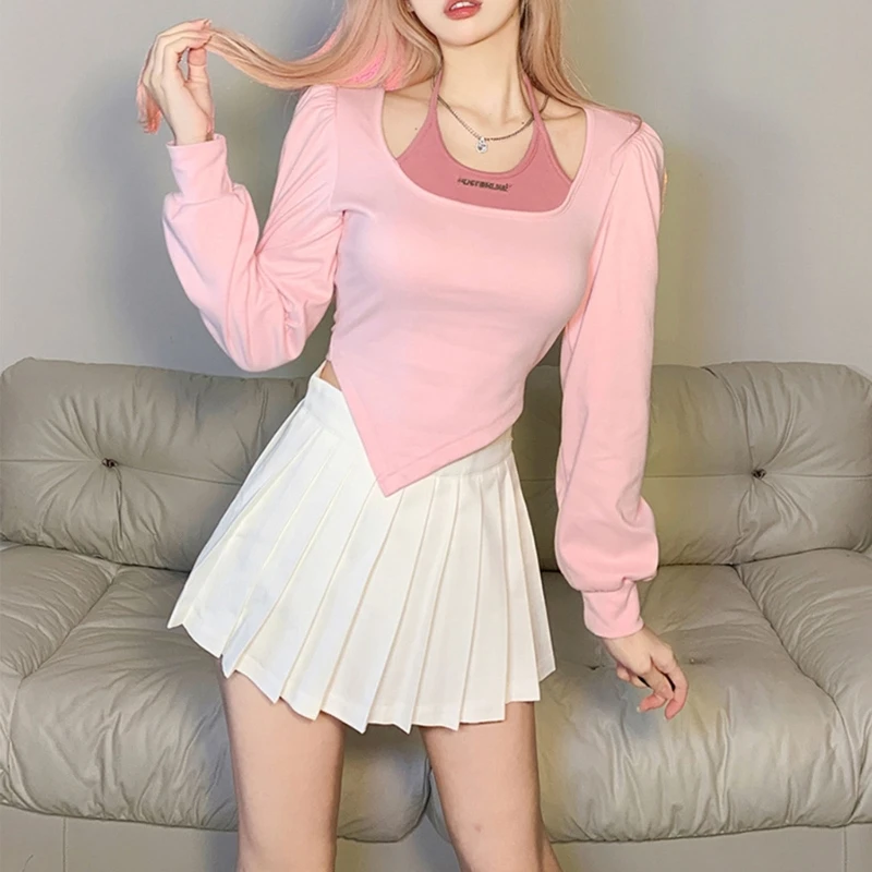 

Женский облегающий Топ с длинным рукавом, асимметричный подол