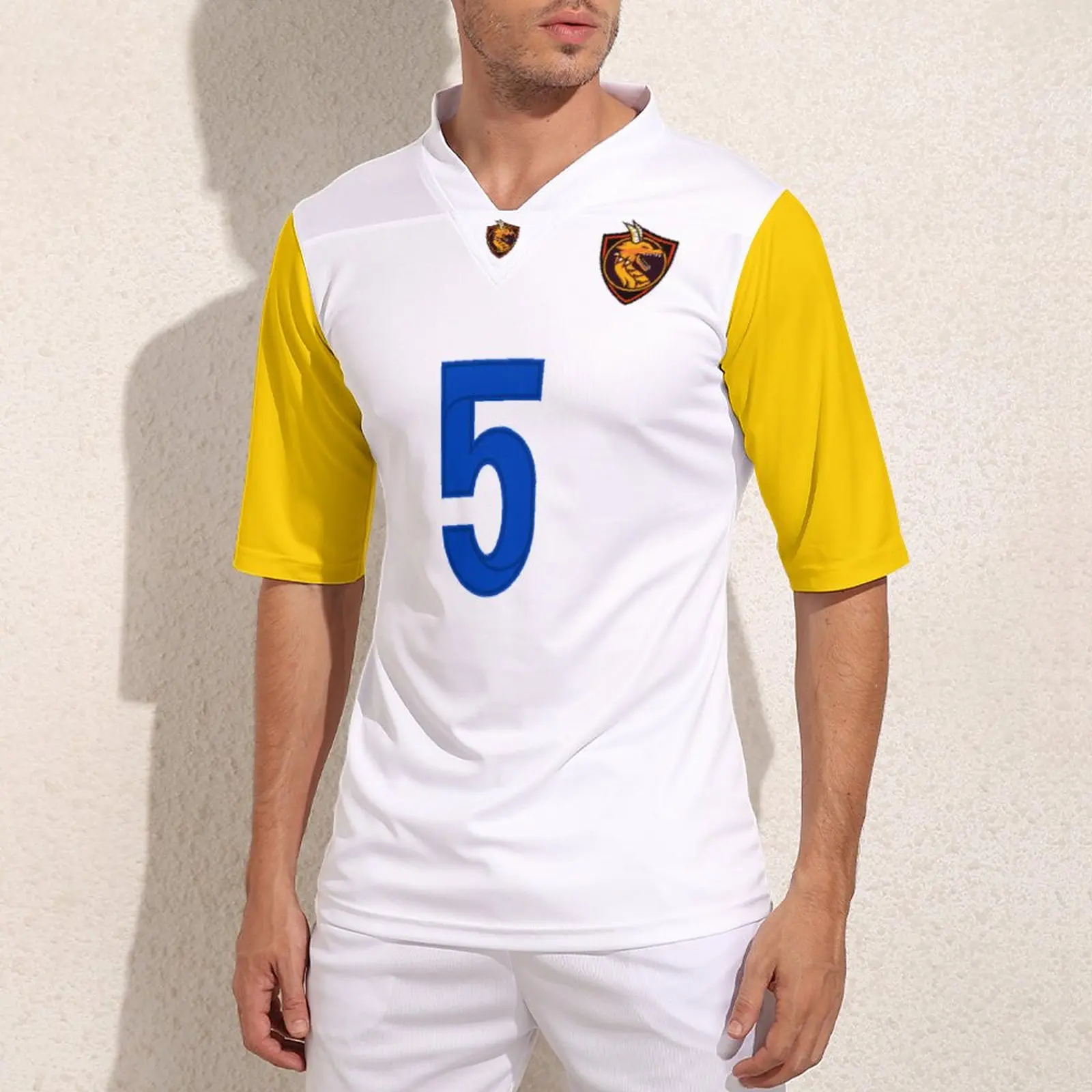 

Custom Los Angeles No 5 White Football Jerseys Male Stylish Rugby Jersey Customization Exercise Football Shirt