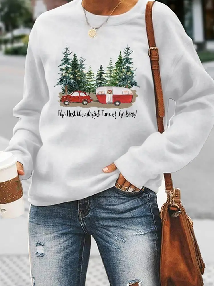 

Sweatshirts Watercolor Truck Camper Tree Women Holiday Merry Christmas Fashion Clothing Casual Female Print Graphic Pullovers