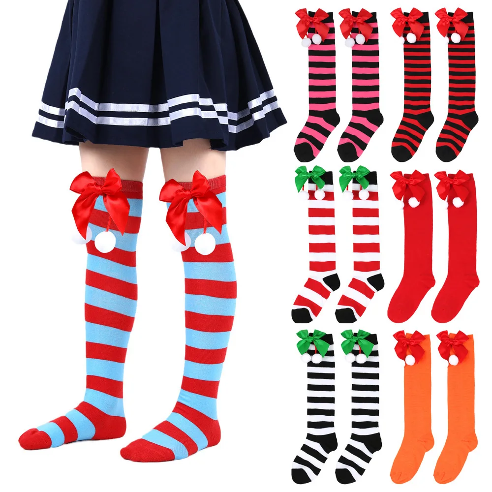 

Рождественские полосатые длинные носки выше колена, Детские теплые чулки, детские ботинки, женские высокие носки на Рождество, новогодние носки