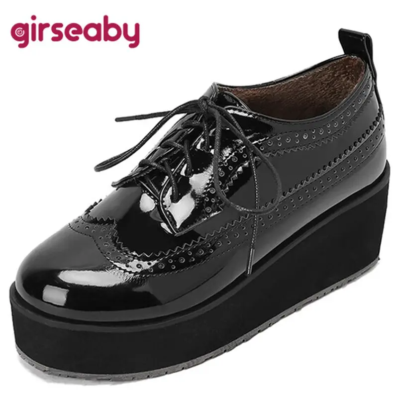

Girseaby Ladies Platform Pumps Round Toe Increased Thick Heels Lace-up Sweet Large Size 32-48 Casual Mix Color Pink Black S3840
