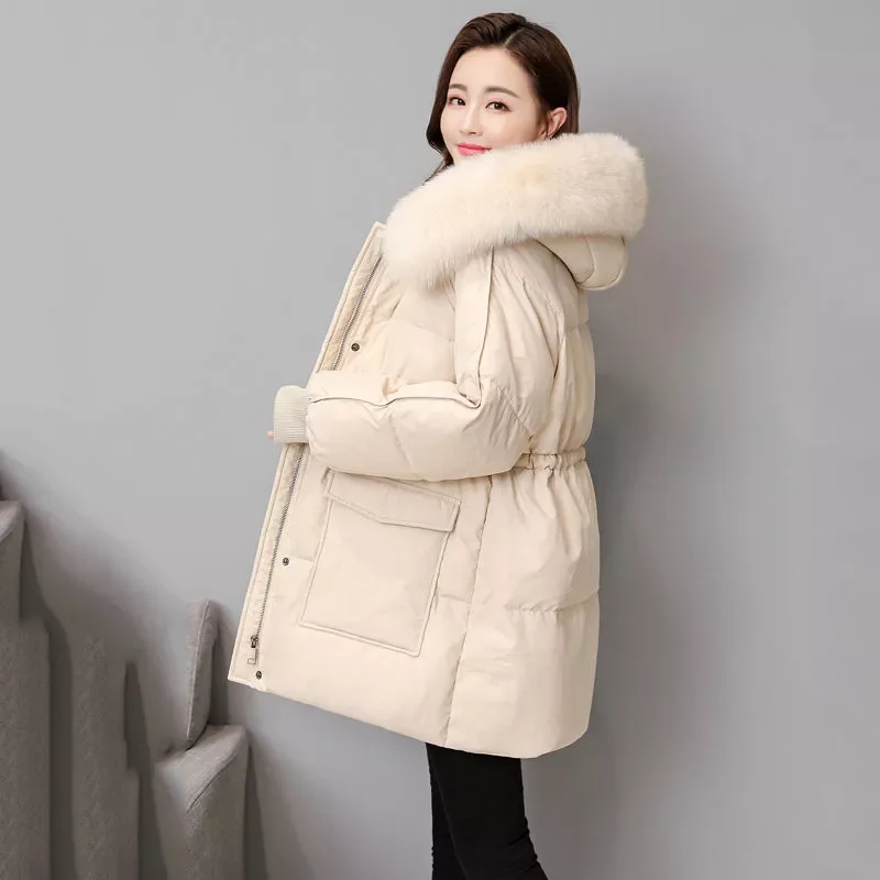 2022NEW Women 90% White Duck Down Jackets 2021 New Loose Casual For Fur Collar Thicken Down Coats Warm Femlae Down Parka LJ3457