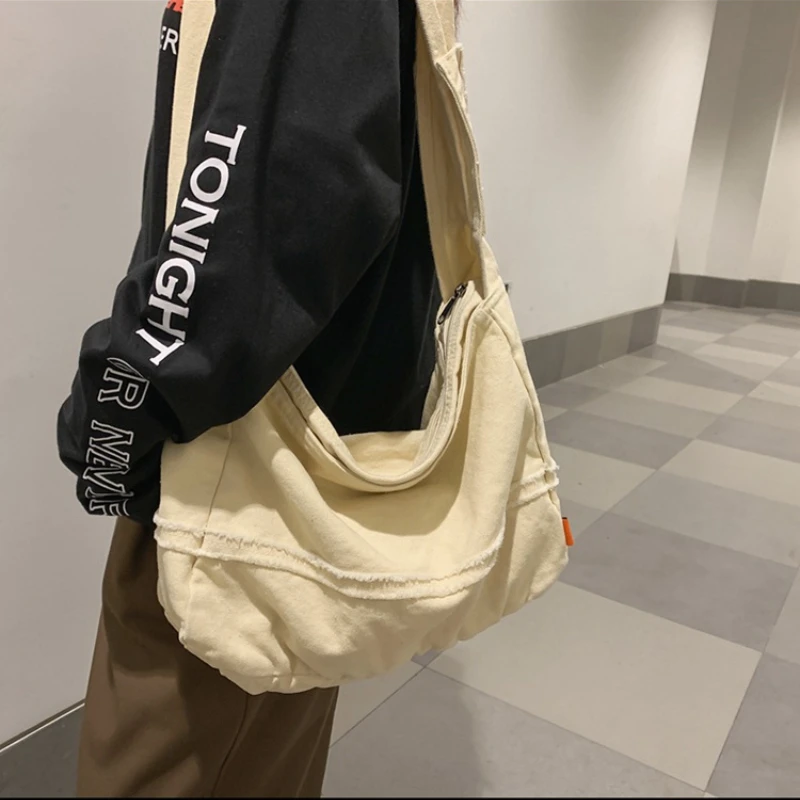 

Fashion Ladies Messenger Bag Large Capacity Shopping Bag Unisex Canvas Student Shoulder Bag Solid Color Handbag Women