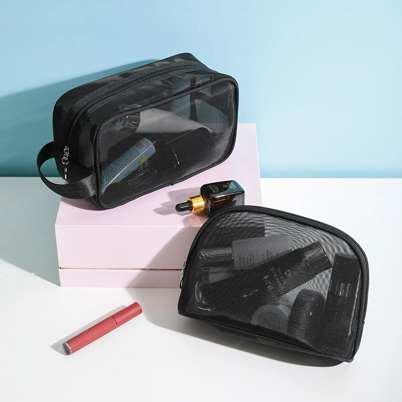 

New Fashion Portable Cosmetic Bag Necessary Transparent High Capacity Black Bag Travel Organizer Wash Pocket Women Makeup Pouch