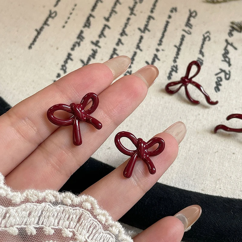 1 пара милых нежных мини-серьг-гвоздиков с красным бантом для женщин и девочек