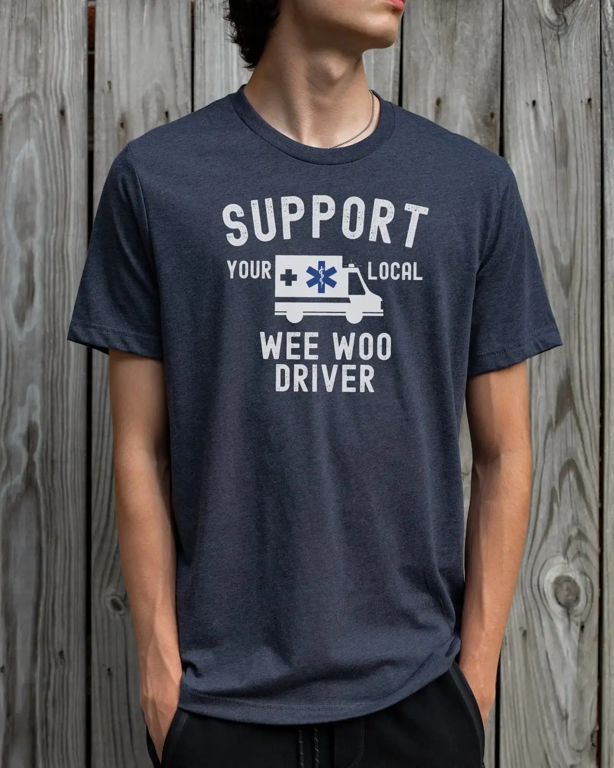 Забавная футболка для водителя скорой помощи Wee Woo Поддержите местные неотложные
