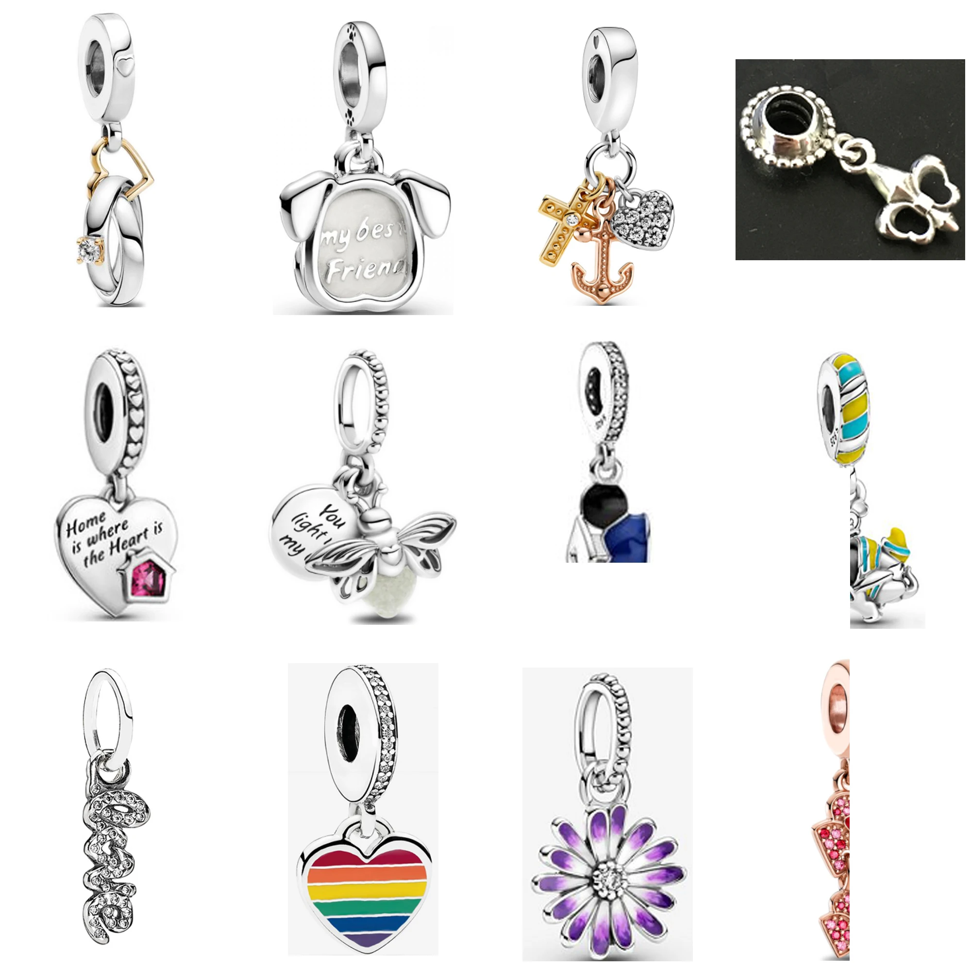 

Pan 925 Sterling Silver Shiny Safety Chain Charm Bead Bracelet Color Love Pig Friend Bee Daisy Pendant DIY