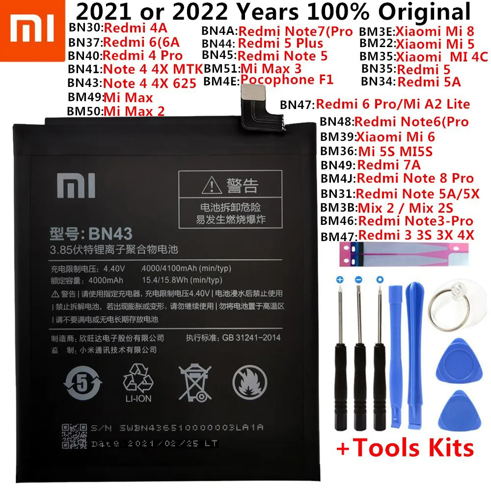 

Оригинальный аккумулятор для Xiaomi Mi Redmi Note Mix Max 2 3 3S 3X 4 4X 4A 4C 5 5A 5S 5X M5 6 6A Mi6X 7 8 9 MI9 Pro Plus Lite, батареи