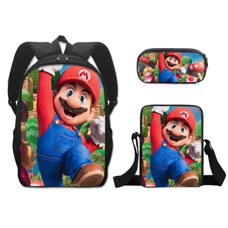 

Three-piece Movie Super Mario Brothers Schoolbag Polyester Shoulder Mario Backpack Pencil Bag Small Satchel