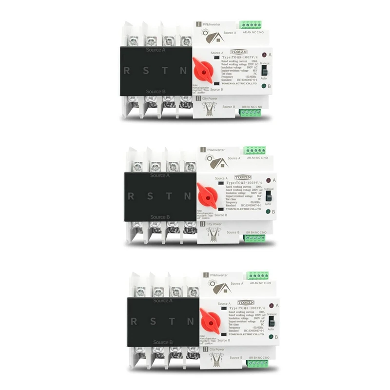 

Best 3X Din Rail 4P ATS Dual Power Automatic Transfer Switch Electrical Selector Switches Uninterrupted Power 100A