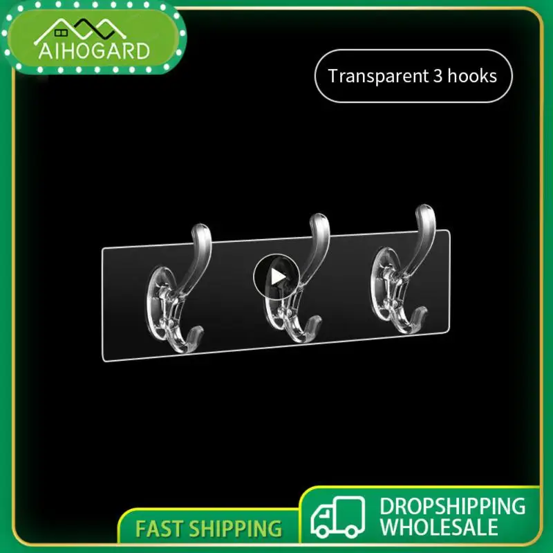 

1~30PCS 1/3/5/6 Row Transparent Wall Hanger Hooks Strong Adhesive Wall Hangers Hooks For Bathroom Kitchen Towels Hats Keys