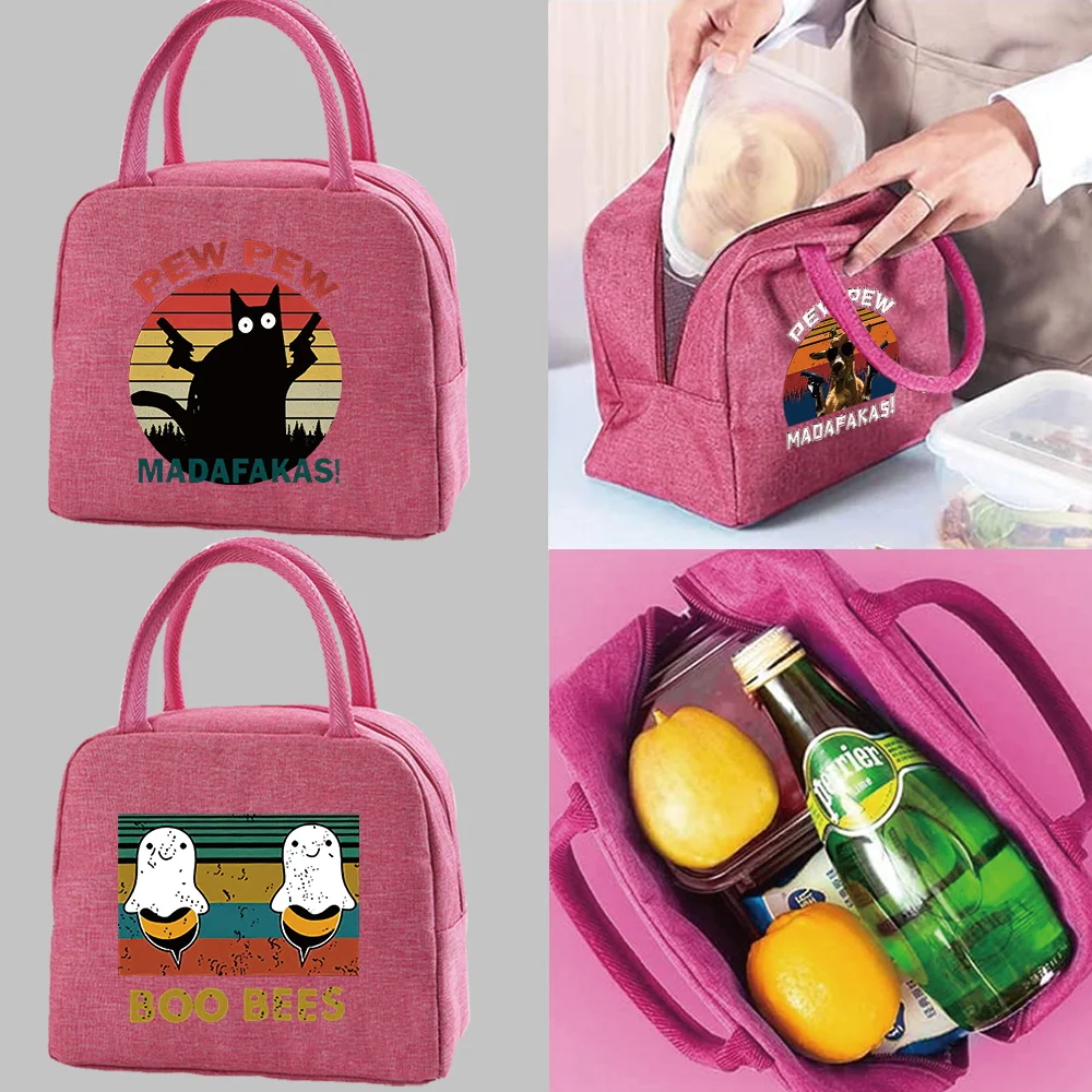 

Canvas Lunch Bag for Women Functional Cooler Lunch Box Portable Insulated Thermal Kids Food Picnic Bags Pew Pattern