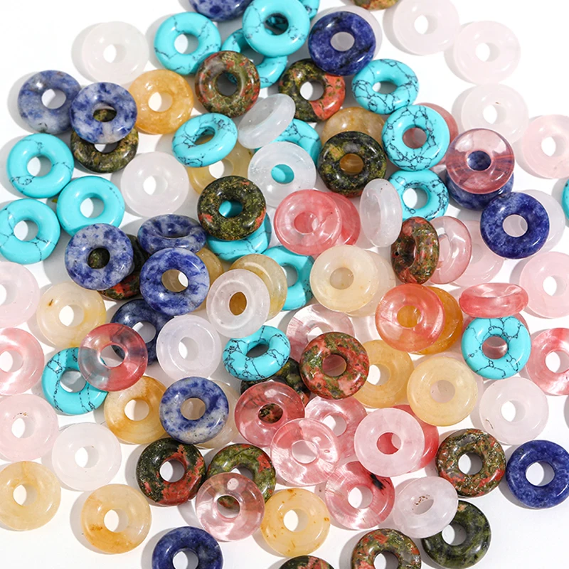 

6pcs Natural Stone Round Big Hole Beads Donuts /s/Malachite/Opal Stone Bead Making Earring Necklace Bracelet 15mm