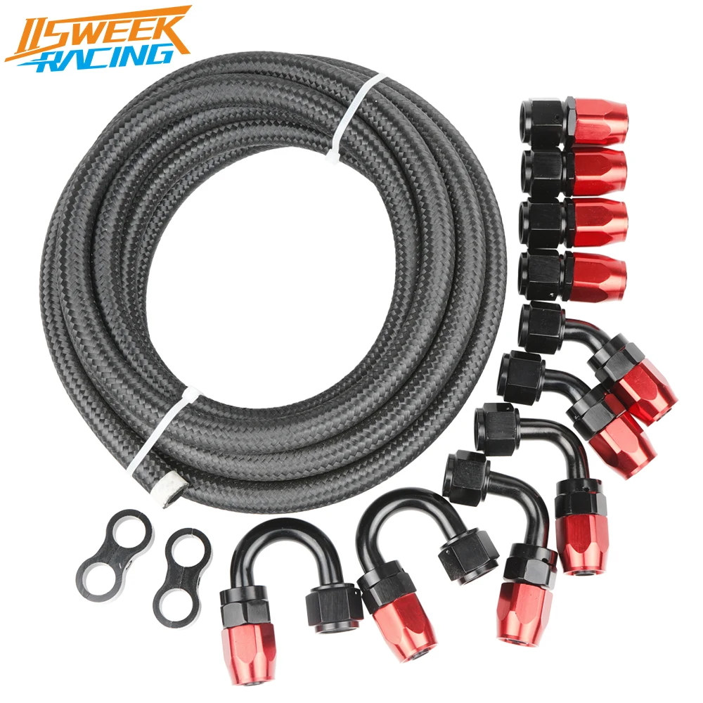 

AN6 Nylon Stainless Steel Braided CPE Hose Fuel Pipe Oil Cooler System Adapter Kit 6AN 0/45/90/180Degree Hose End Fitting
